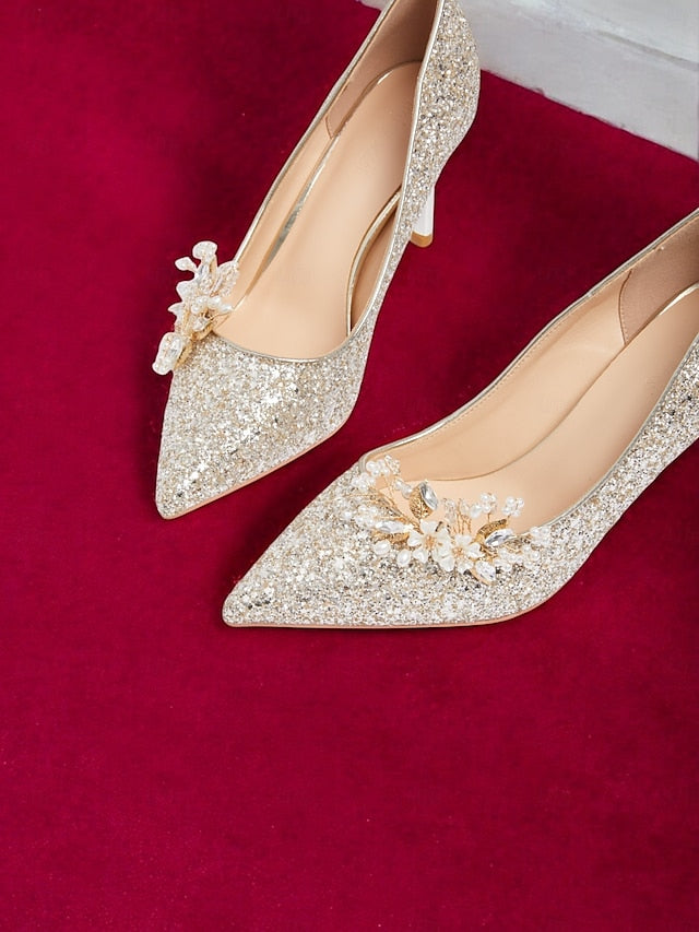 with Silver Heels Women's Stiletto Floral Glitter