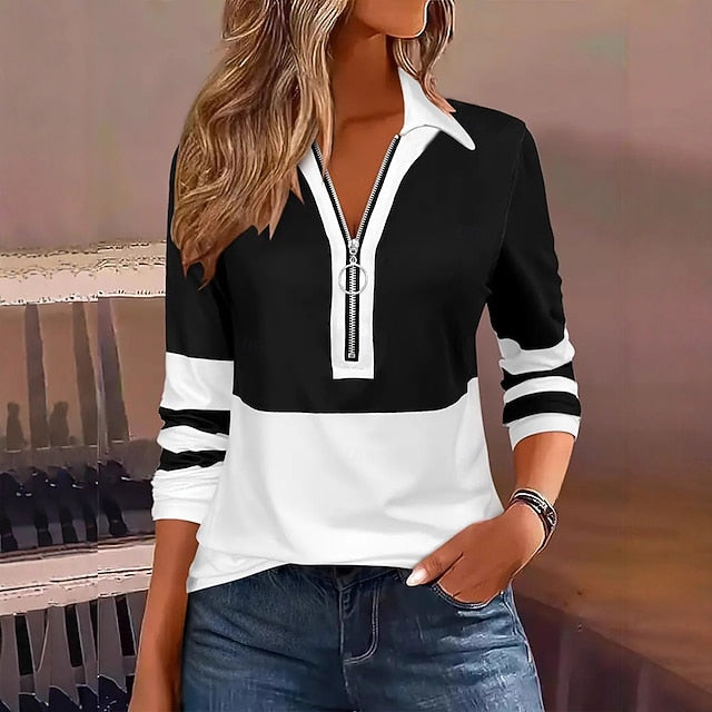 Women's Tunic Quarter Zip Solid Color Color Block Elegant