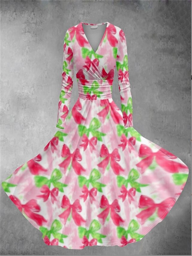 Women's Valentine Heart Dress Graphic Print V Neck Dolman