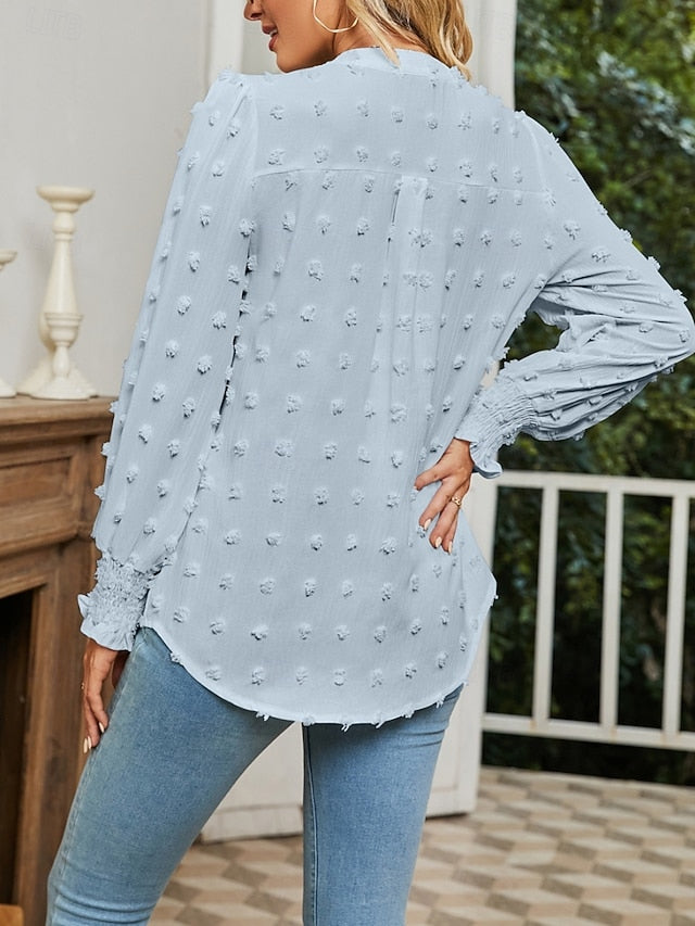 Women's Popover Shirt Casual Shirt Blouse Ruched Solid