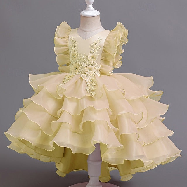 Kids Asymmetrical Girls' Floral Dress Party