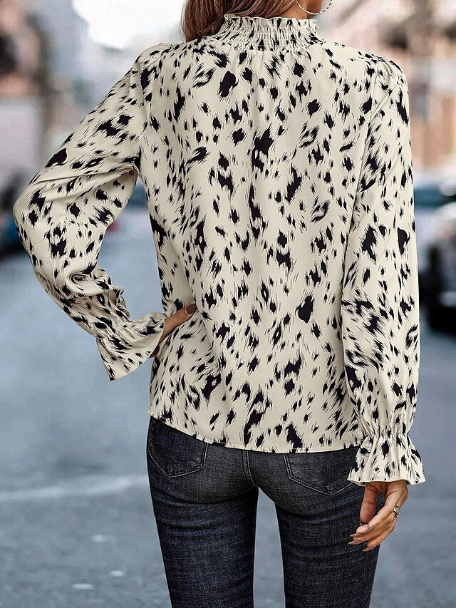 Women's Shirt Blouse Fashion Print Petal Sleeve Long Sleeve