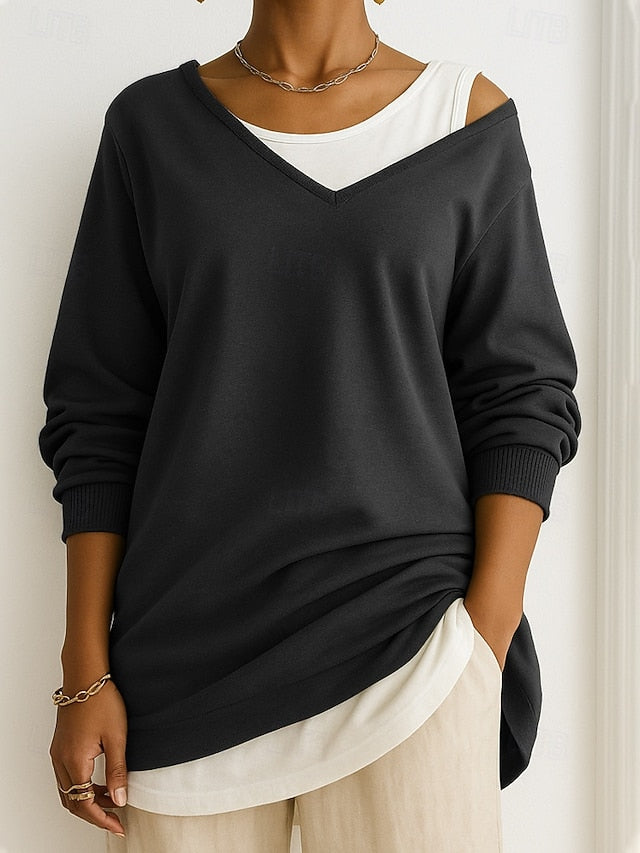 Women's Blouse Patchwork Color Block Stylish Casual Long
