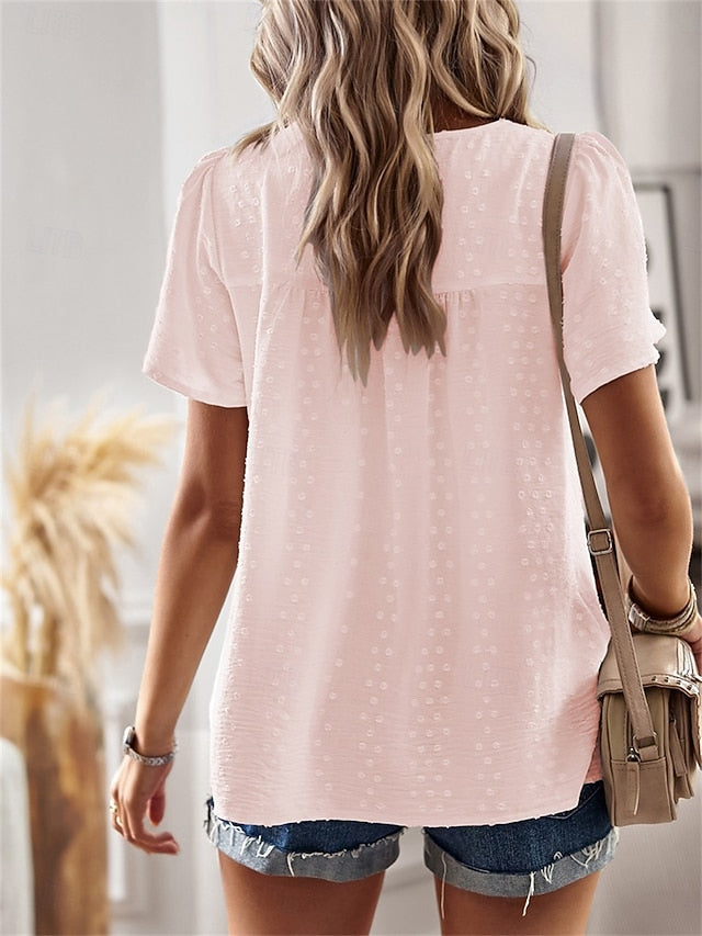 Women's Shirt Blouse Solid Color Stylish Casual Short