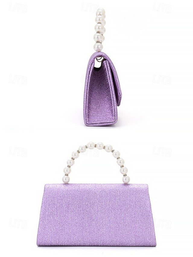 Women's – Purple with Pearl Bag Clutch Handle Glitter