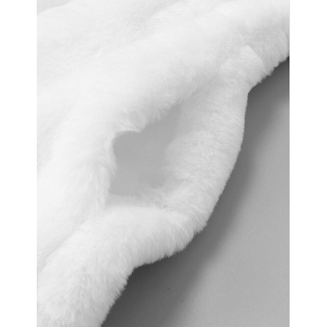 White Fur Faux Black Jacket Coat Long Sherpa Women's