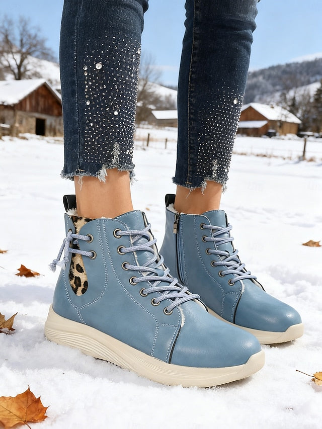 Women's Light Brown High-Top Sneaker Boots with Leopard