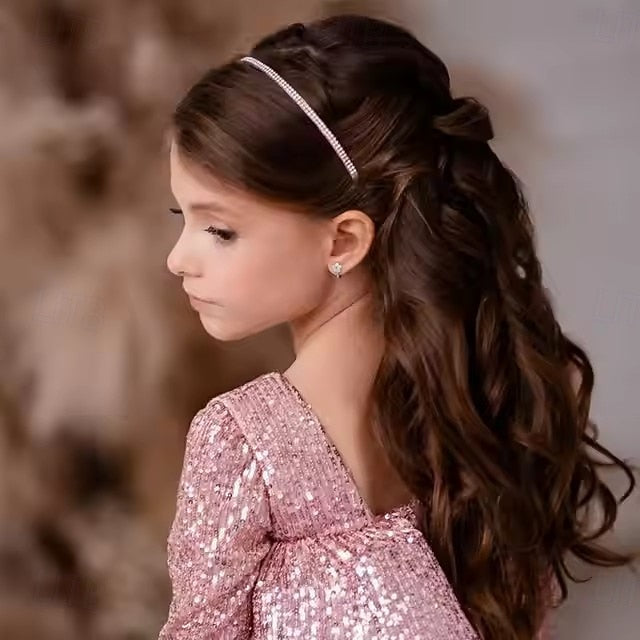 Girls' Sleeve Dress Performance Kids Solid Party Color Long