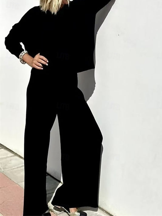 Women's Pants Sets Bolero Top Long Sleeve Crew Neck Plain