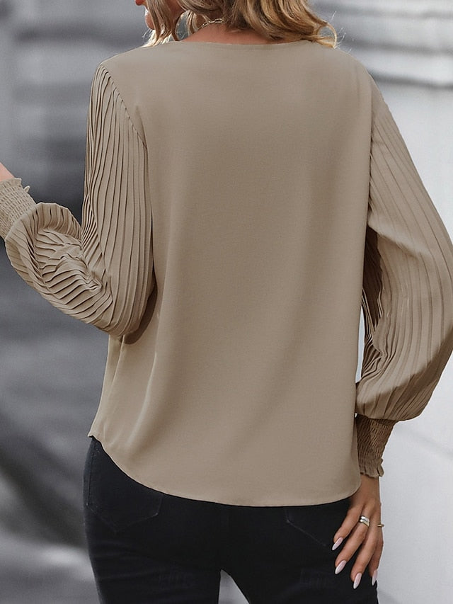 Women's Shirt Blouse Solid Color Basic Casual Long Sleeve V