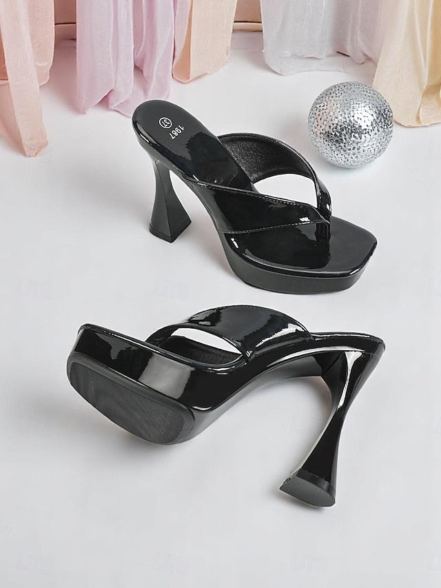 Open-Toe Pink with Chunky Iridescent Block Women's Heels