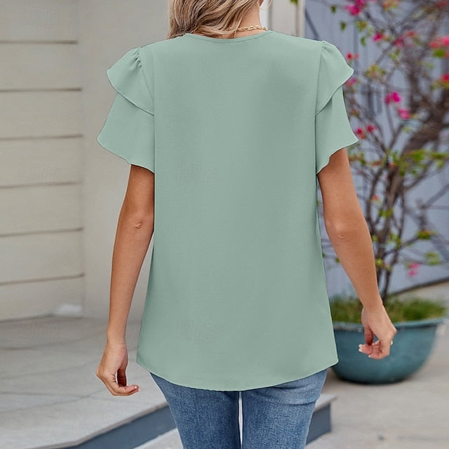 Women's Blouse Chiffon Tops Peplum Tops Plain Stylish Basic