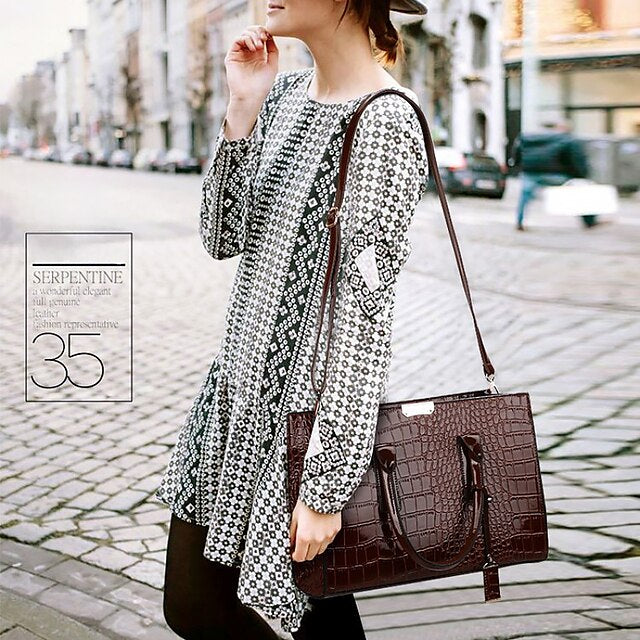 with Crocodile Leather Patent Women's Pattern Handbag Black