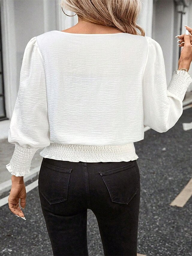 Women's T Shirt Ruffle Patchwork Solid Color Elegant