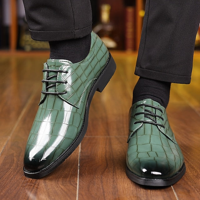 – Crocodile Faux Shoes Print Men's Leather Green Oxford