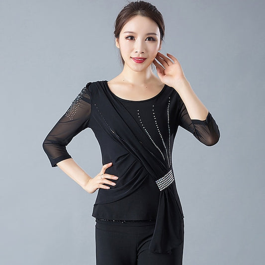 Ballroom Dance Top Ruching Crystals / Rhinestones Women's