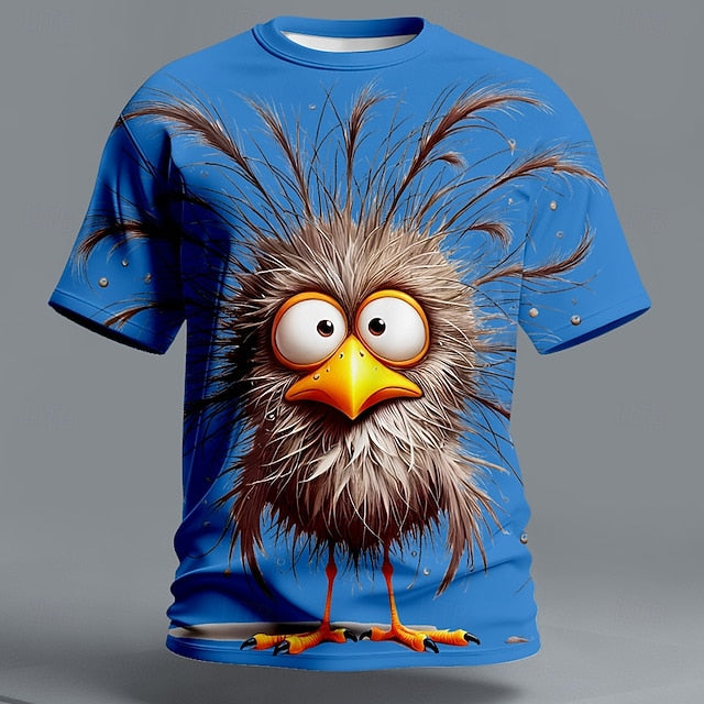 Funny 3D Bird Graphic T Shirt Mens Womens Humorous Messy Hair