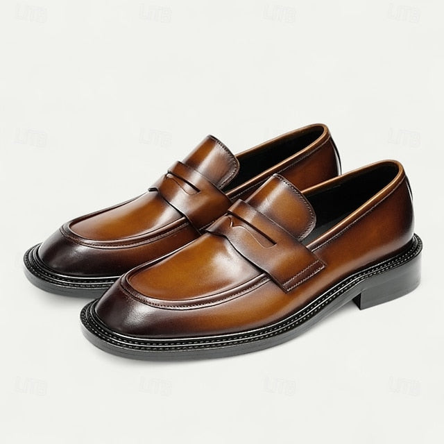 Leather Tan Men's Shoes with and Wingtip in Formal Brown