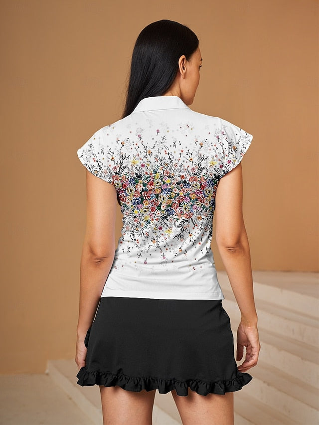 Women's Golf Polo Shirt White Short Sleeve Top Ladies Golf