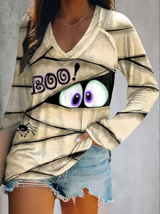 Women's T shirt Monster Long Sleeve V Neck Long Sleeve
