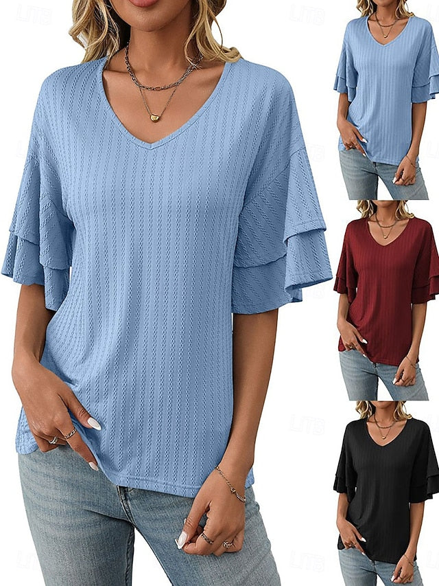 Women's Blouse Ruffle Patchwork Plain Vintage Stylish