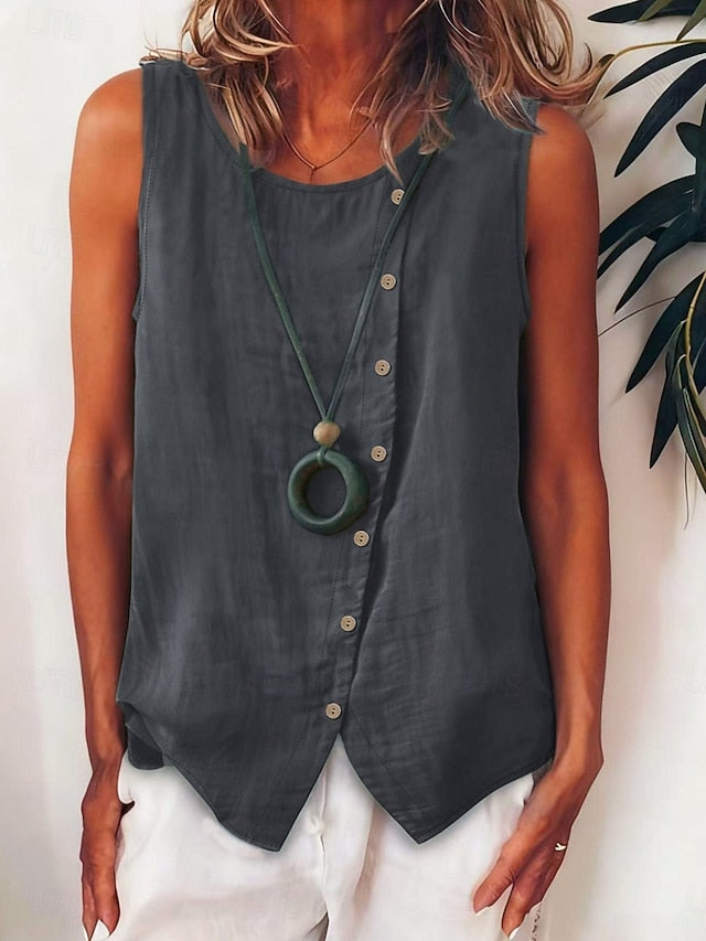 Women's Shirt Blouse Sleeveless Shirt Buttons Solid Color