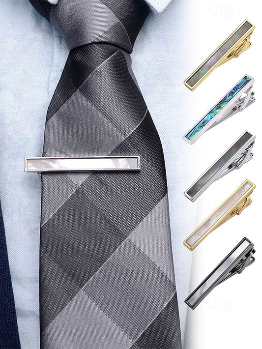 with tie and clip Men's of inlaid brass pearl mother