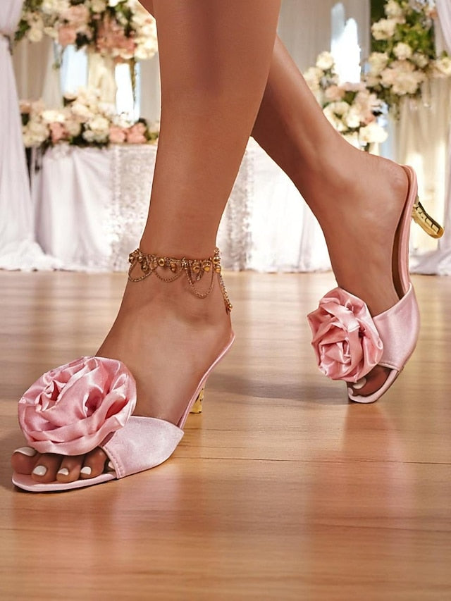 Women's with Satin Accents Wedding and Open-Toe Heels Gold
