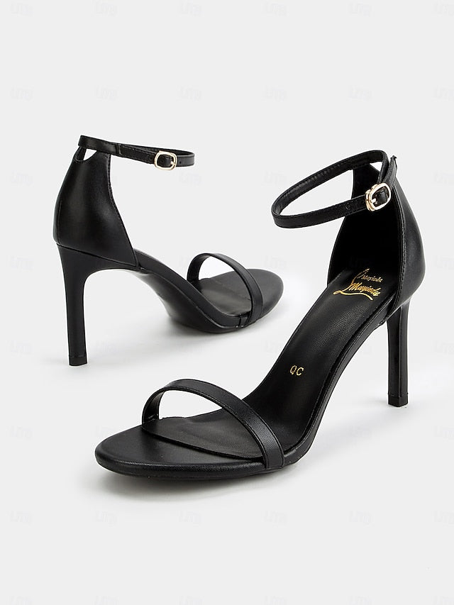 Open-Toe Sandals Ankle Strap for Stiletto Women - Black Elegant