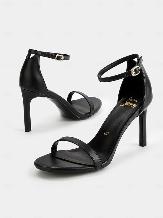 Open-Toe Sandals Ankle Strap for Stiletto Women - Black Elegant