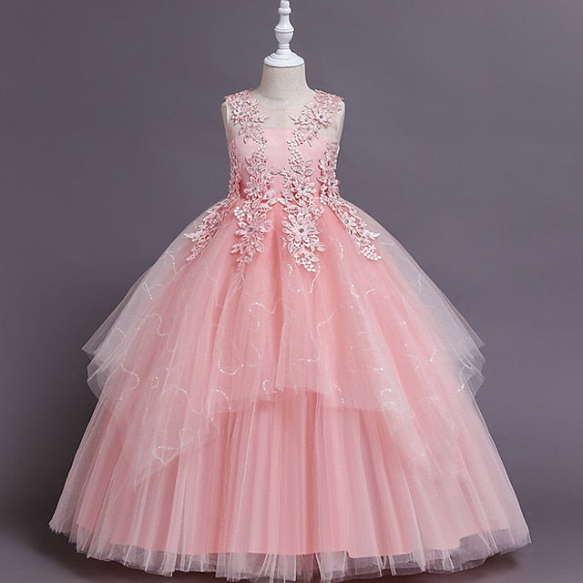 Solid Kids Dress Colored A Line Girls' Floral