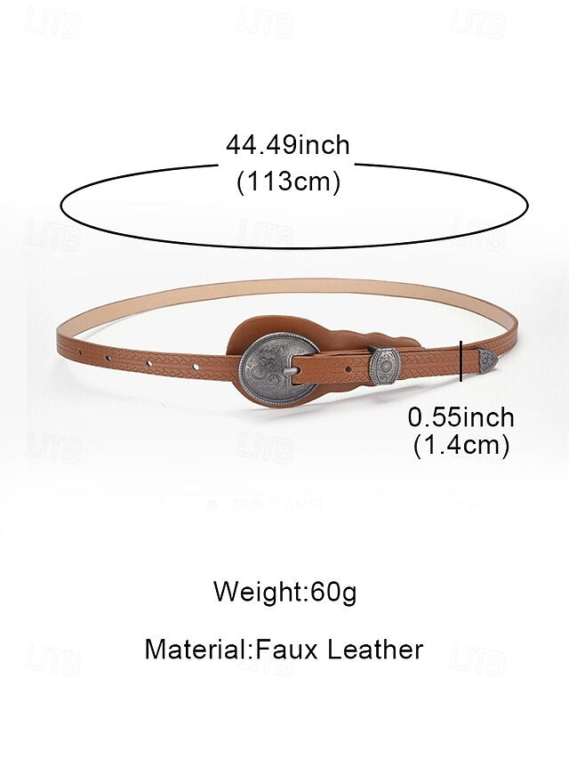 Leather Women's Faux Western with Carved Belt Vintage Waist