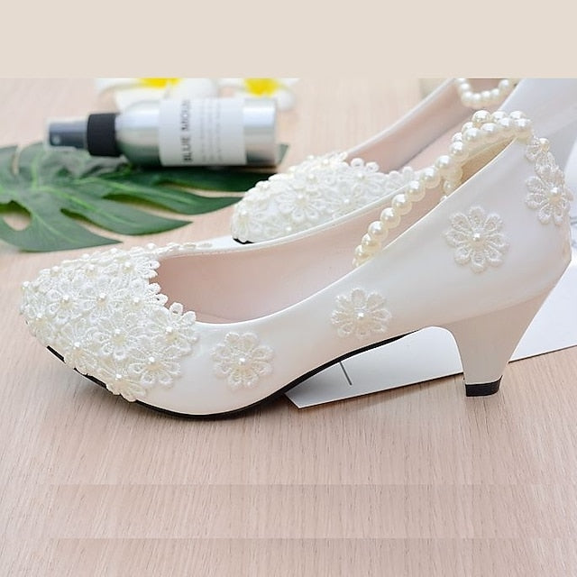 Pearl – Lace Heels Women's Floral Wedding Decorated White