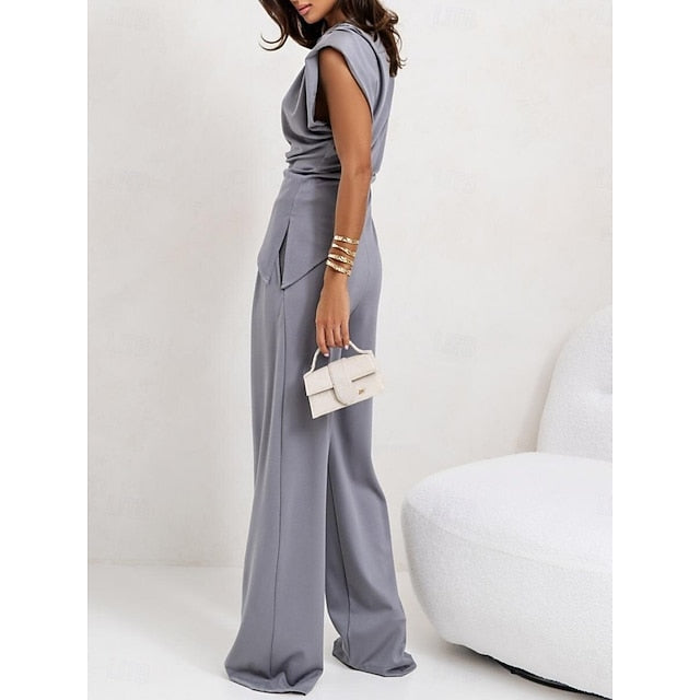 Women's Pants Sets Bolero Top Sleeveless Crew Neck Solid