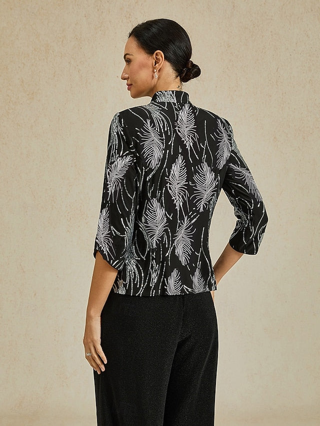 Women's Sequin Tops Twinset Sequins Feather Elegant 3/4