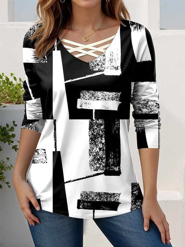 Women's T Shirt Cut Out Print Graphic Geometric Vintage