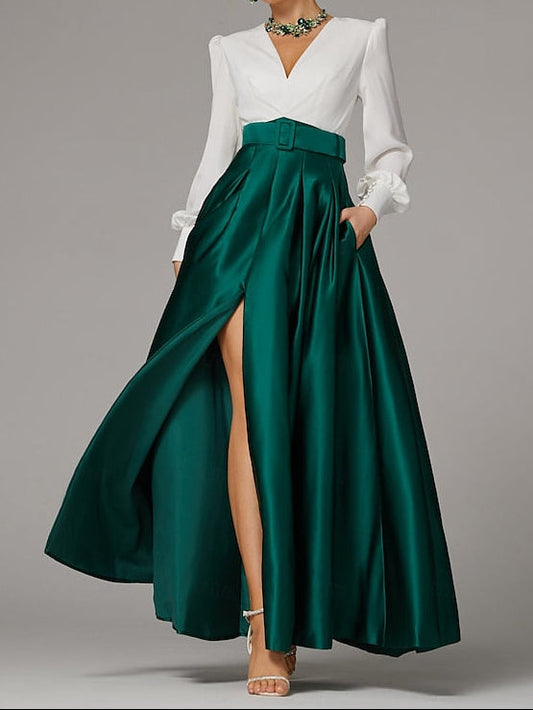 Formal Wedding Floor Evening Dress Guest Gown High A-Line Split