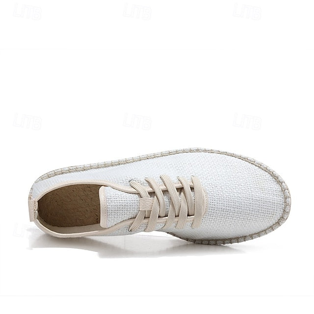 with Espadrille Rope Lace-Up Canvas Men's Shoes Jute Beige