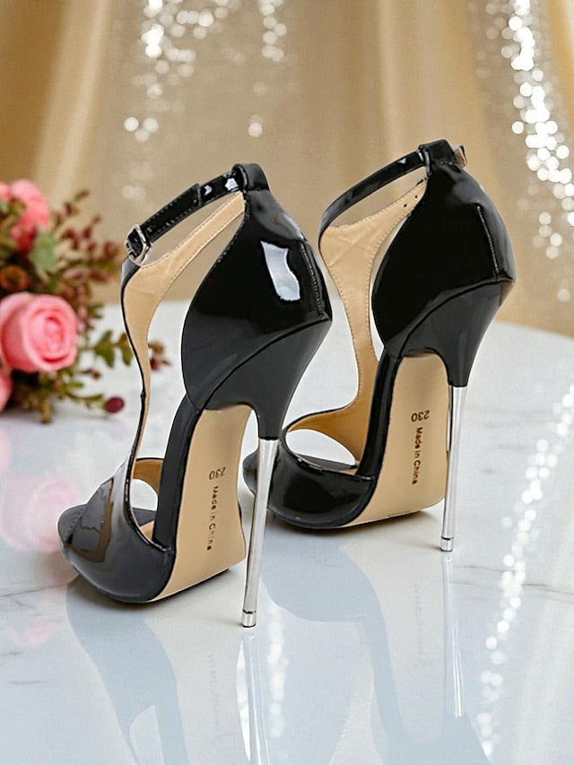 - Strappy Open Women's Red Patent Heels Leather Stiletto