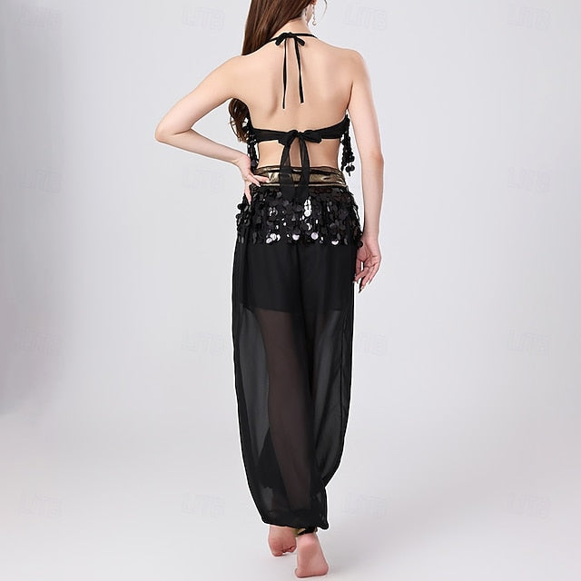 Belly Dance Top Pure Color Splicing Sequins Women's