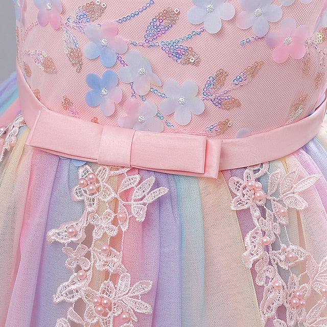 Party Girl Girls' Dress Color Kids Solid Flower