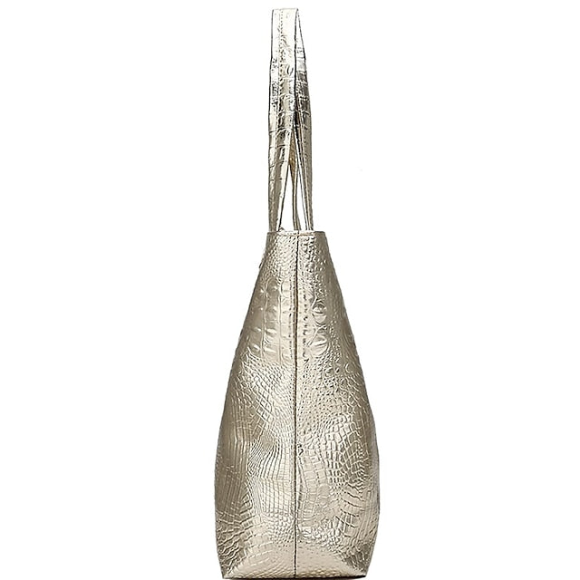 Embossed Women's Faux Tote | Croc Bag Silver Capacity Large