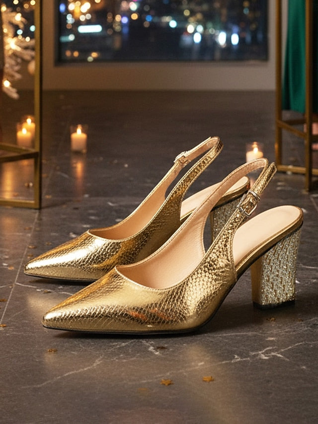 Block - Women's Pumps with Toe Gold Pointed Slingback Heel