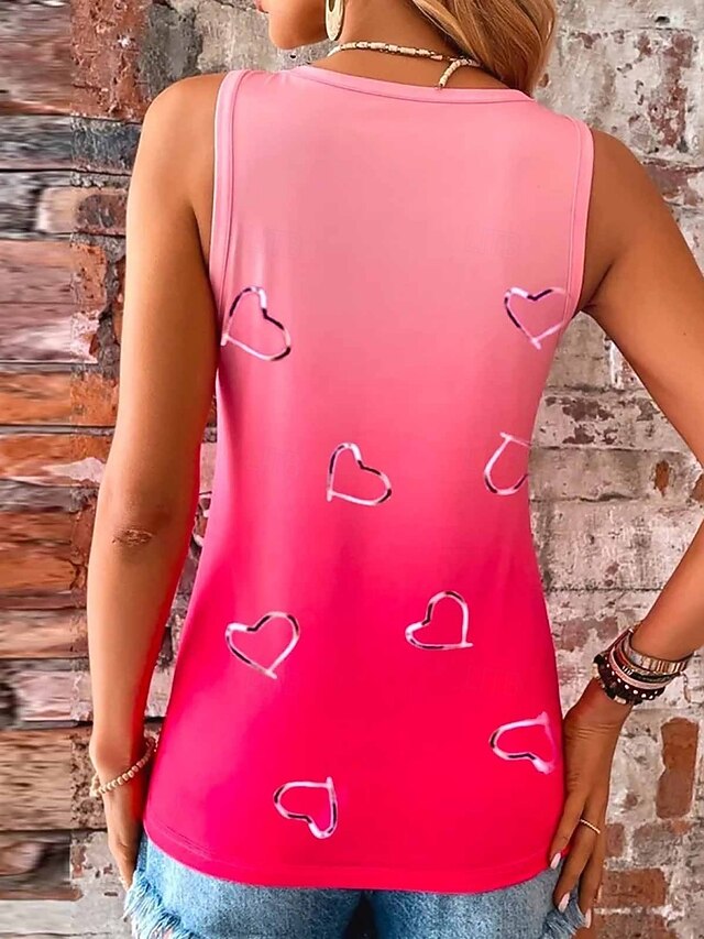 Women's Blouse Print Ombre Heart Casual Sleeveless V Neck