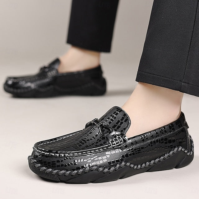 – Driving Black Crocodile Men’s Textured Moc-Toe Loafers