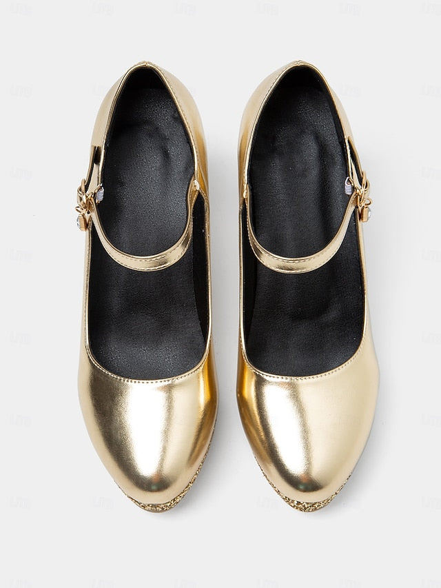 Women's Gold Sparkly Heel Pumps Jane Block Mary – Glitter