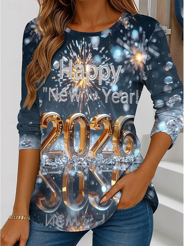 New Year Women's T Shirt Print Graphic Fashion Modern Long