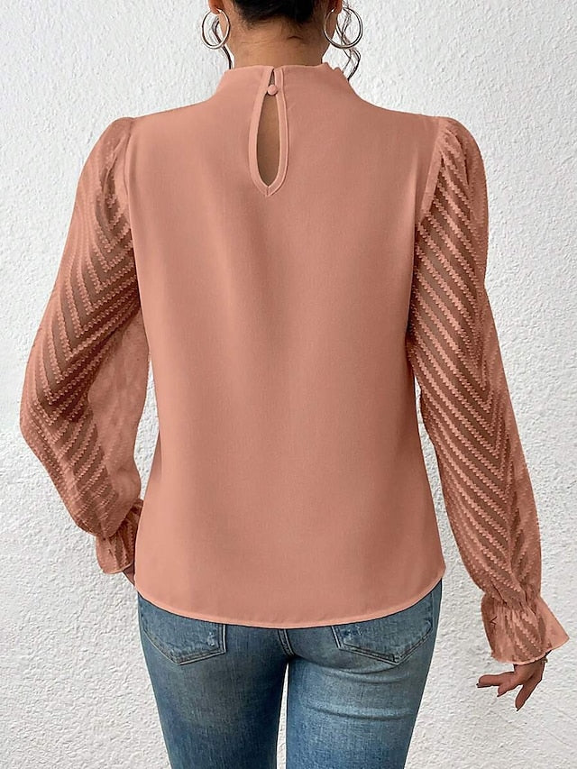 Women's Shirt Blouse Daily Basic Mesh Long Sleeve Regular
