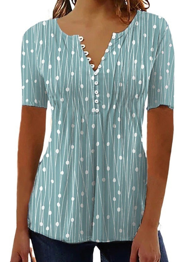 Women's T Shirt Henley Blouse Tunic Basic Casual Patchwork