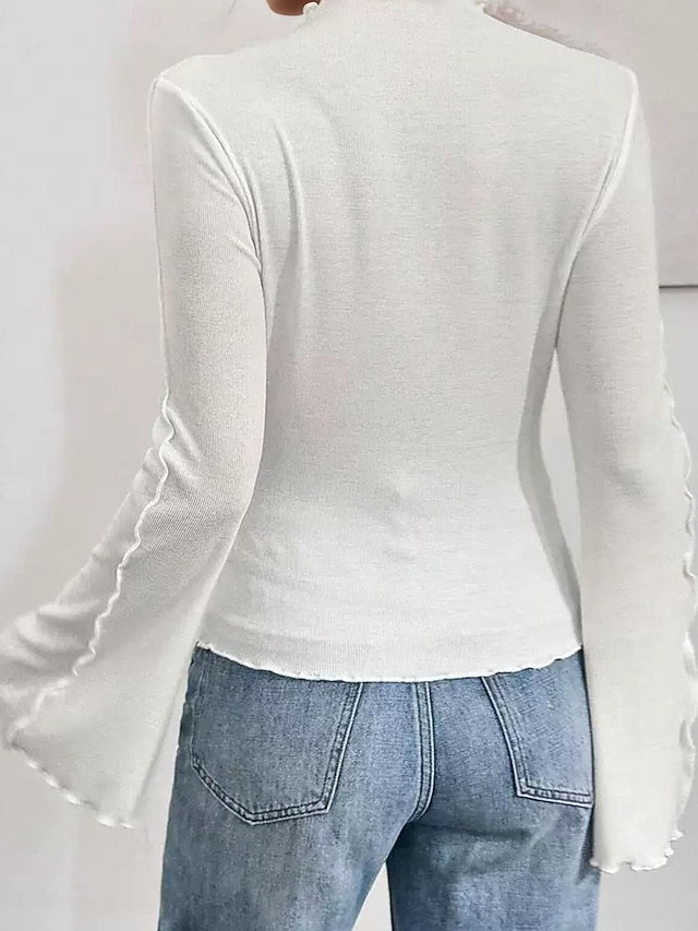 Women's Ribbed Knit Tops T Shirt Slim fit top Ruffle